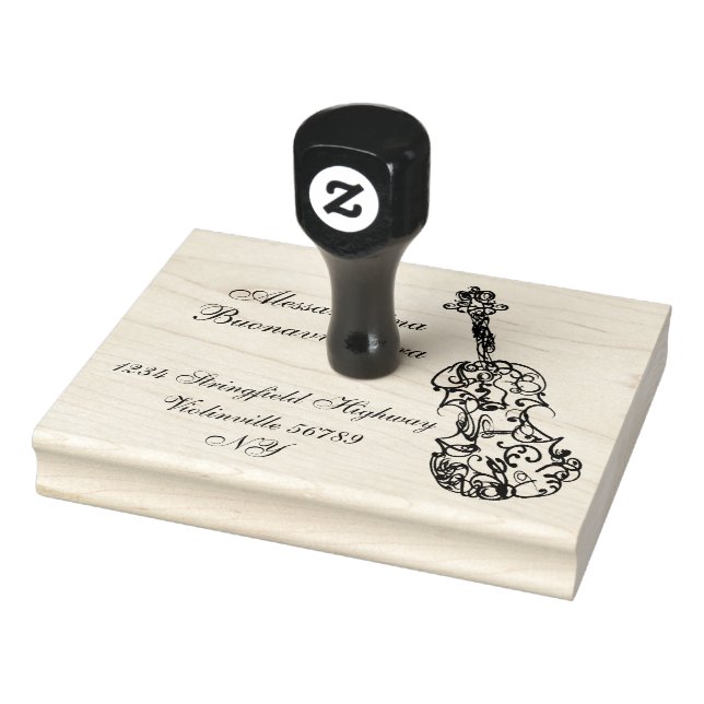 Violin Line Drawing with Name and Address Rubber Stamp (Stamp)