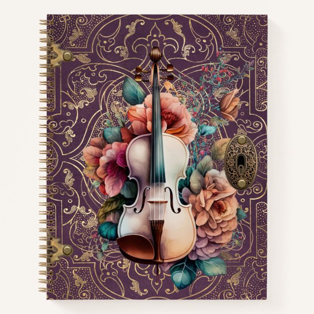 Violin Monogram Purple Enchanted  Notebook (Front)