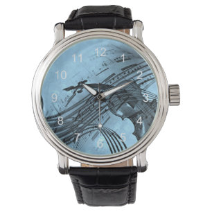 Violin Music Design in Light Blue Watch