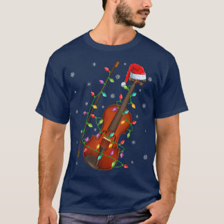 Violin Music Lover Xmas Lights Santa Violin Christ T-Shirt