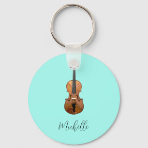 Violin Music Monogram Turquoise Keychain