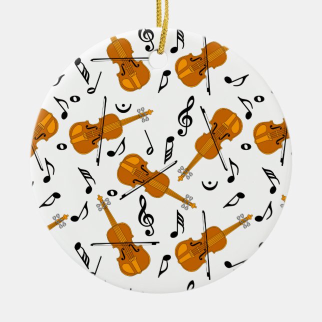 Violin Music Note Pattern Ceramic Ornament (Front)
