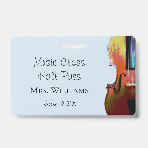 Violin Music Orchestra Class Blue Hall Pass Badge