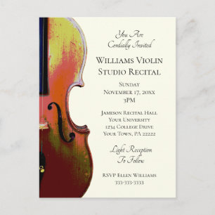 Violin Music Recital Concert Classic Ivory  Invitation Postcard