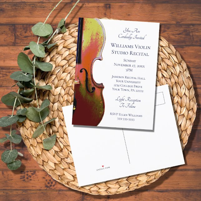 Violin Music Recital Concert Invitation Postcard (Creator Uploaded)