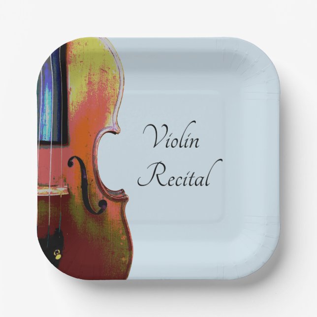 Violin Music Recital Elegant Blue Paper Plate (Front)