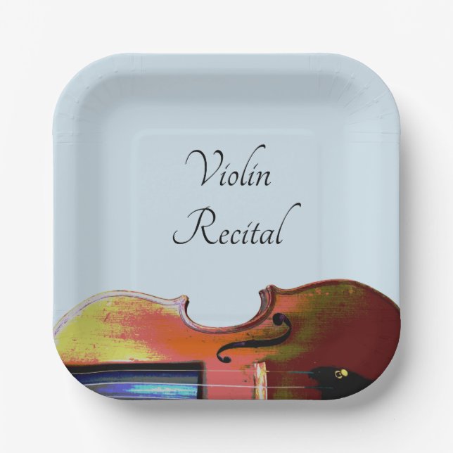 Violin Music Recital Elegant Blue Paper Plates (Front)