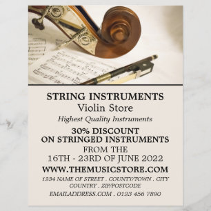 Violin Note Sheet, Musical Instrument Store Flyer