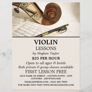 Violin Note Sheet, Violin Lessons Advertising Flyer