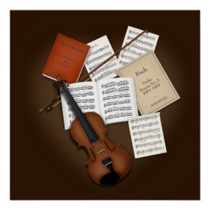 Violin on a Pile of Music Scores Customizable Poster
