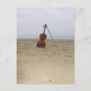Violin on beach postcard