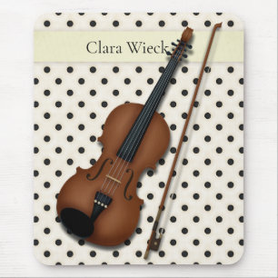Violin on Black & Ivory Polka Dots Custom (Yellow) Mouse Pad