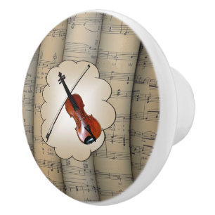 Violin On Cloud ~ Rolled Sheet Music Background ~ Ceramic Knob
