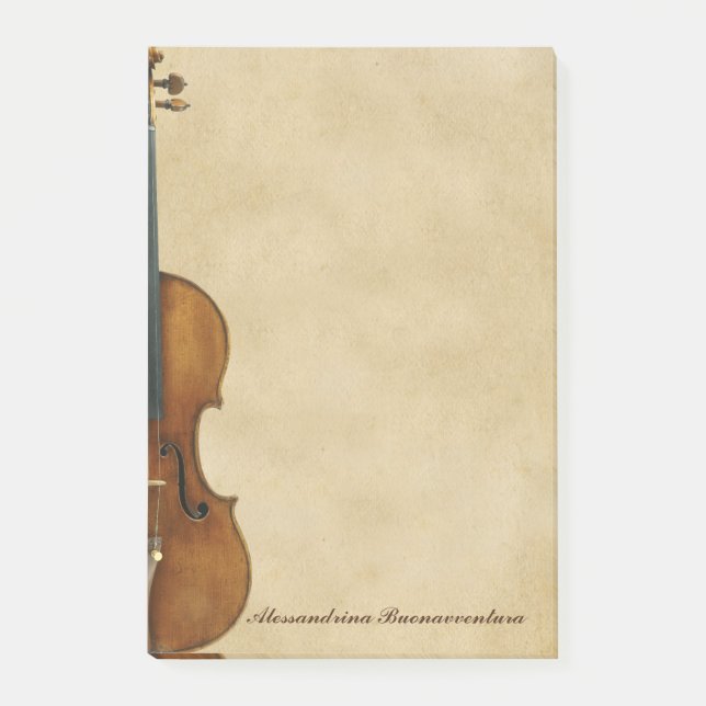 Violin on Parchment Look Customizable Name Post-it Notes (Front)