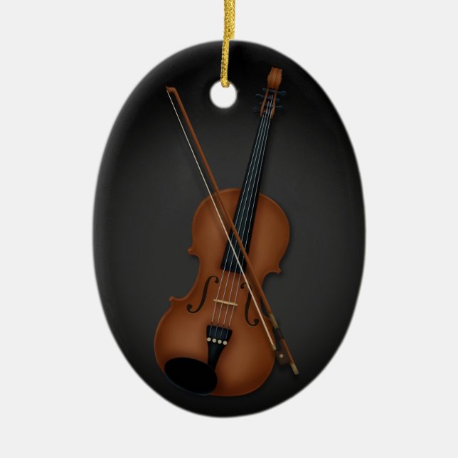 Violin or Vila & Bow Musical Instrument Black Ceramic Ornament (Front)