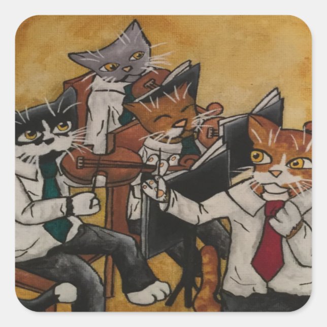 Violin Orchestral Cats Rectangular Sticker (Front)