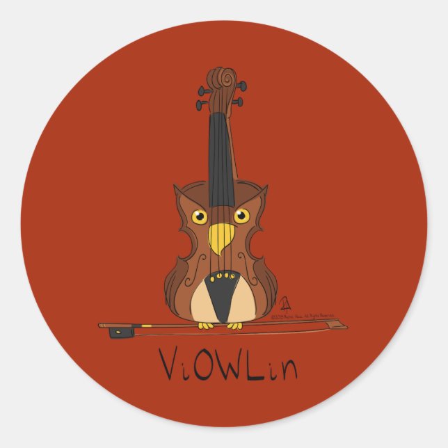 Violin Owl Cute Music Kids Teacher Classic Round Sticker (Front)