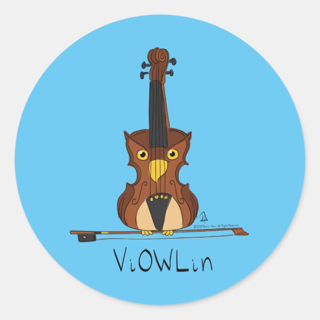 Violin Owl Funny Cute Kids Music Classic Round Sticker (Front)