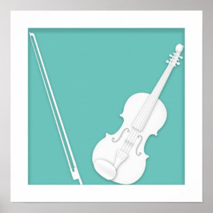 Violin Paper Cutout Illusion by Mozartini Aqua Poster