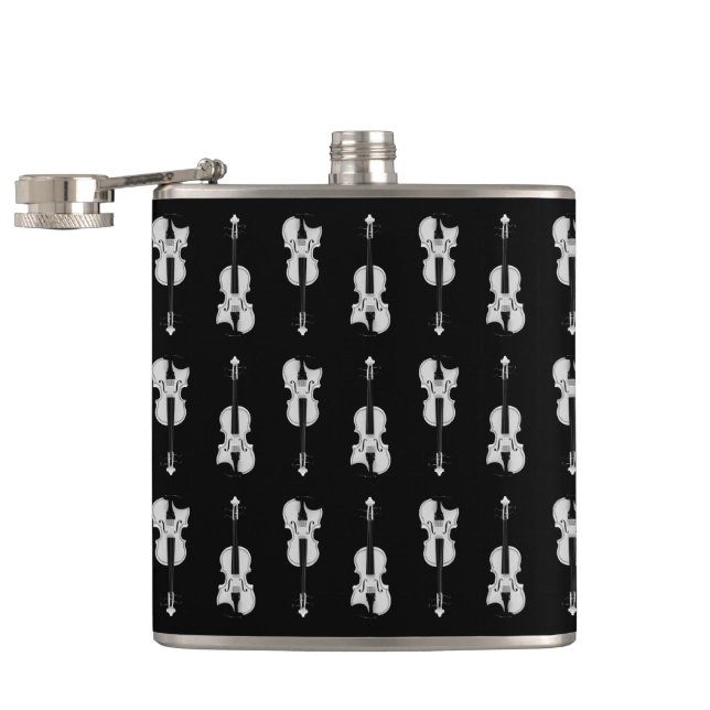Violin Pattern - Black and White Hip Flask (Opened)
