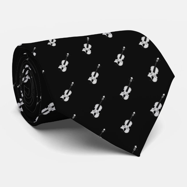 Violin Pattern - Black and White Tie (Rolled)