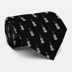 Violin Pattern - Black Silver Grey Grey White  Tie