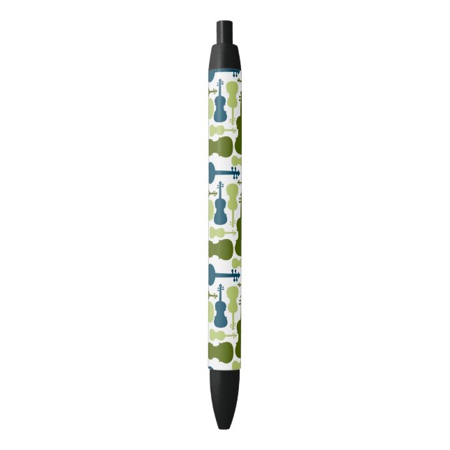 Violin Pattern - green and blue Black Ink Pen (Front Vertical)