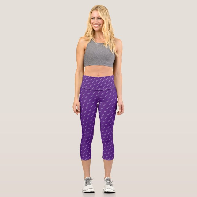 Violin Pattern - Lavender and Black Capri Leggings (Front)