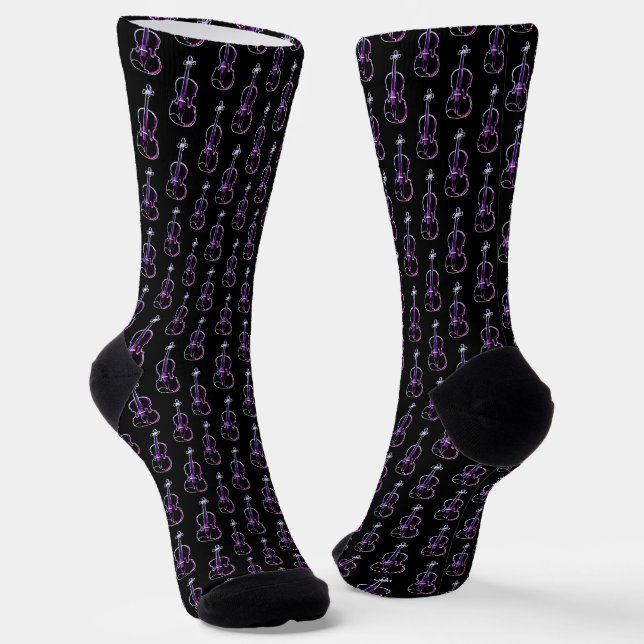 Violin Pattern - Purple and Black Socks (Angled)