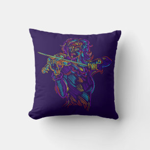 Violin Player Abstract Neon Drawing Throw Pillow