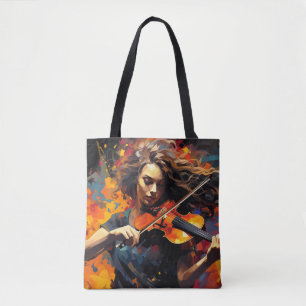 Violin Player Music Painting Abstract Art Decor Tote Bag