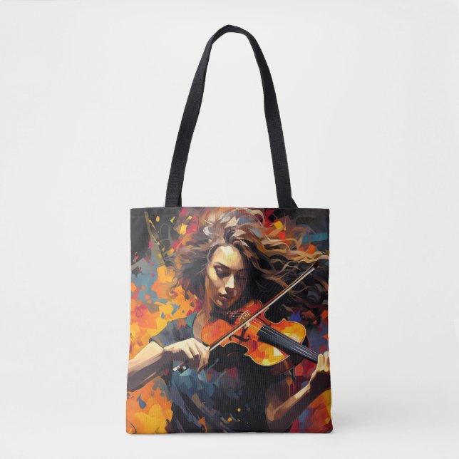 Violin Player Music Painting Abstract Art Decor Tote Bag (Front)