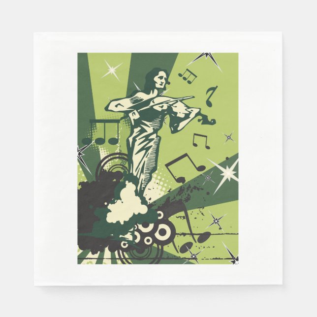 Violin Player Musical Notes Napkin (Front)