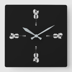 Violin Portrait - Black and White Photograph Square Wall Clock