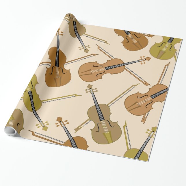 Violin Print Pattern Wrapping Paper (Unrolled)