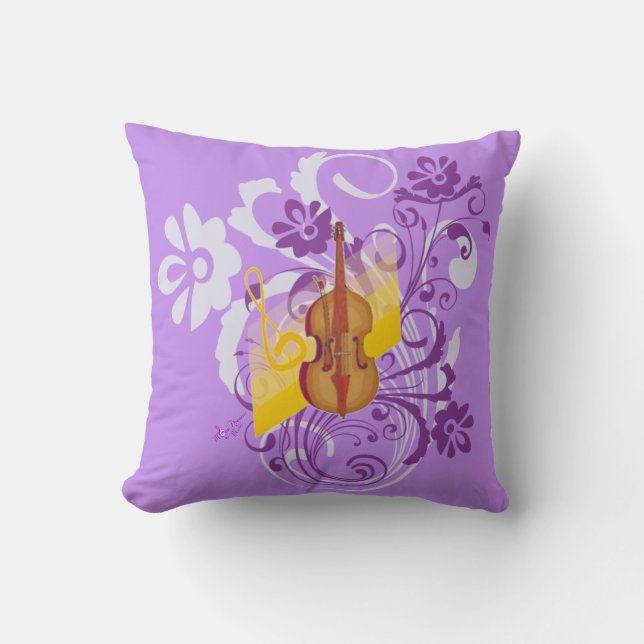 Violin Purple Floral Swirl Throw Pillow (Front)