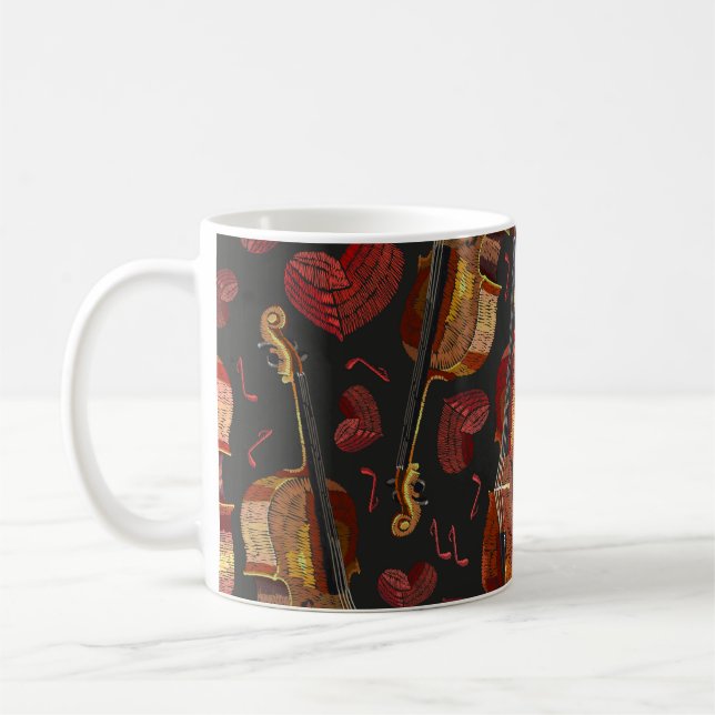 Violin Red Heart Music Pattern Coffee Mug (Left)