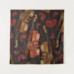 Violin Red Heart Music Pattern Tapestry