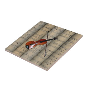 Violin ~ Rolled Sheet Music Background ~ Musical Tile