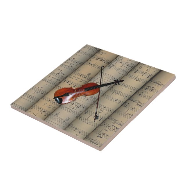 Violin ~ Rolled Sheet Music Background ~ Musical Tile (Side)