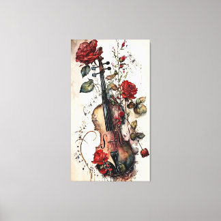 Violin, Roses, Notes Canvas Print