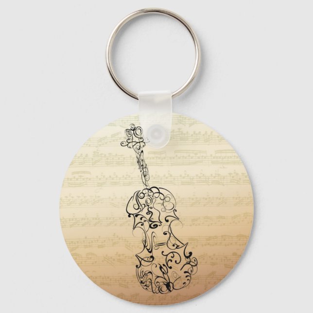Violin Scrawl on Bach Manuscript Keychain (Front)