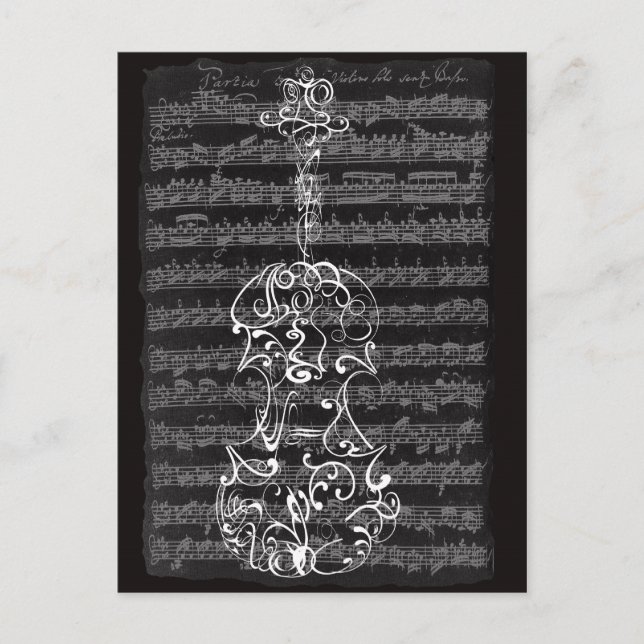 Violin Scrawl on Bach Manuscript Postcard (Front)