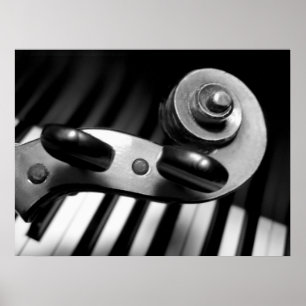 Violin Scroll over Piano Keys Poster