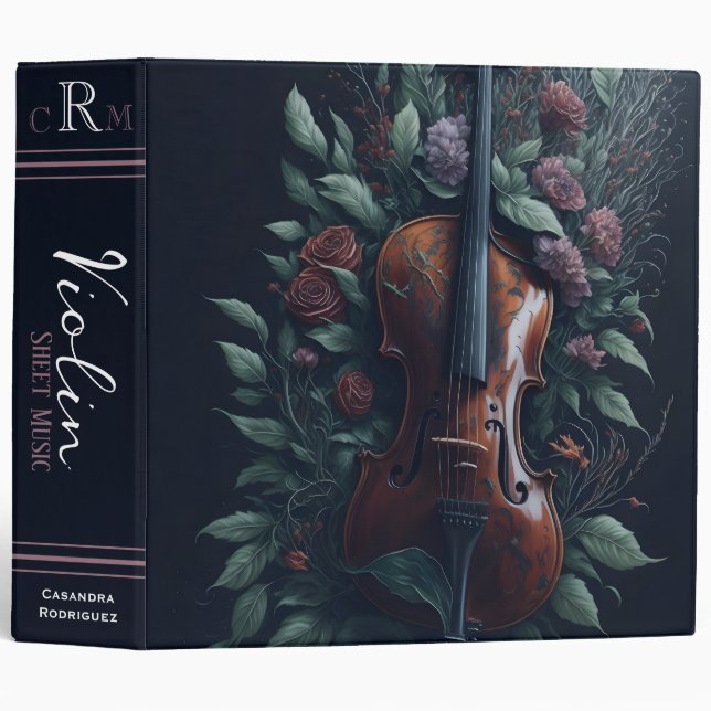 Violin Sheet Music Binder | Monogram Gothic Rose (Front/Spine)