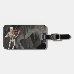violin skeleton luggage tag