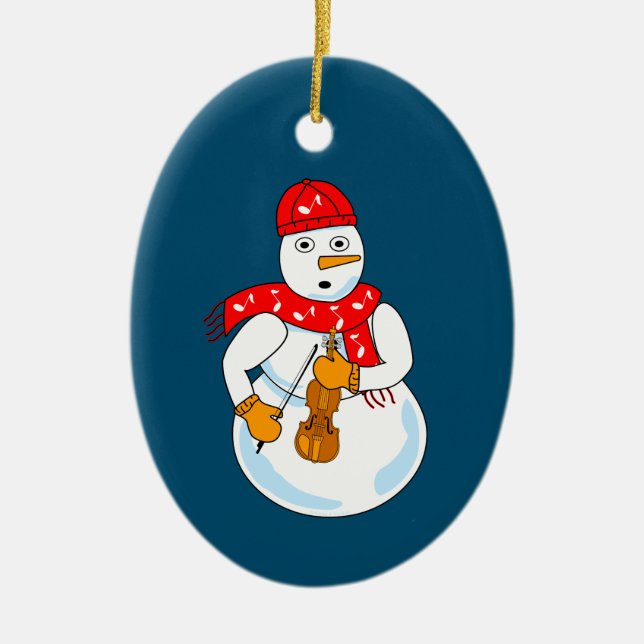 Violin Snowman Ceramic Ornament (Front)
