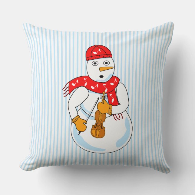 Violin Snowman Throw Pillow (Front)