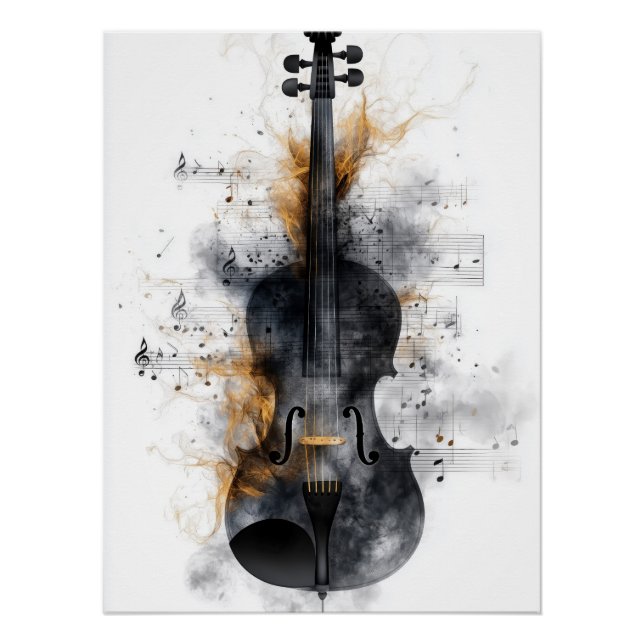 Violin Surrounded by Musical Notes Poster (Front)