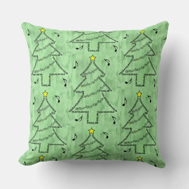  Violin Text Christmas Tree  Throw Pillow (Front)